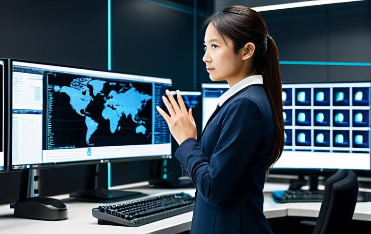 보안관제 신입 입사 성공 비결 - セキュリティ監視センターで働く女性**

*   プロンプト: A professional woman, fully clothed in appropriate business attire, ...