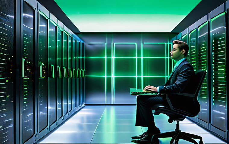 보안관제센터 내부자 위협 탐지 사례 - **Prompt: The Subtle Internal Threat**
    "A sleek, futuristic corporate data center bathed in cool...