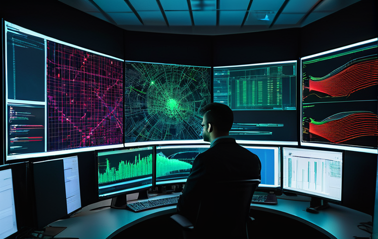 보안관제센터 내부자 위협 탐지 사례 - **Prompt: The Subtle Internal Threat**
    "A sleek, futuristic corporate data center bathed in cool...