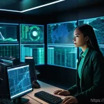 보안관제센터 장단점 분석 - **Prompt:** A dynamic and intense scene inside a state-of-the-art Security Operations Center (SOC). ...