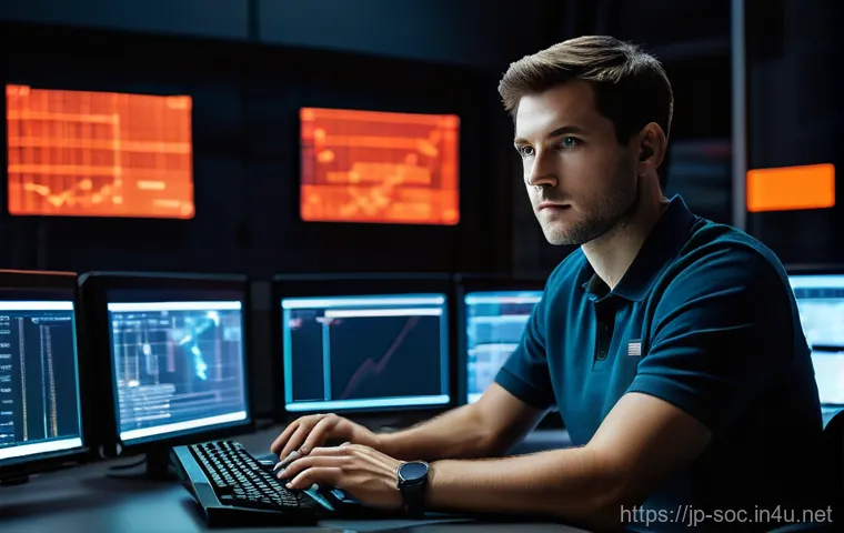 보안관제 전문가의 커리어 빌딩 전략 - Prompt 1: Vigilant SOC Engineer in a High-Tech Control Center**