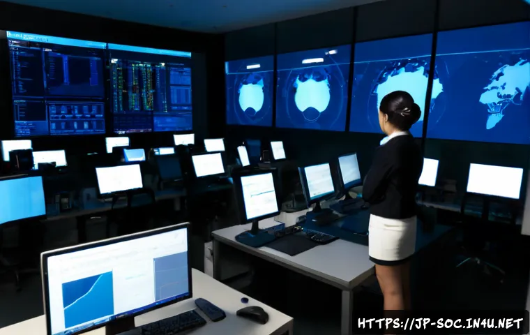 보안관제센터에서 배울 수 있는 것들 - Photorealistic modern security operations center in Japan, a diverse team of cybersecurity analysts ...